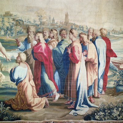 Arazzo raffigurante gli Atti degli Apostoli, la chiamata di San Paolo (dettaglio degli apostoli), tessuto presso il laboratorio di Beauvais sotto la direzione di Philippe Behagle, 1695-98 da Raffaello Sanzio Raphael